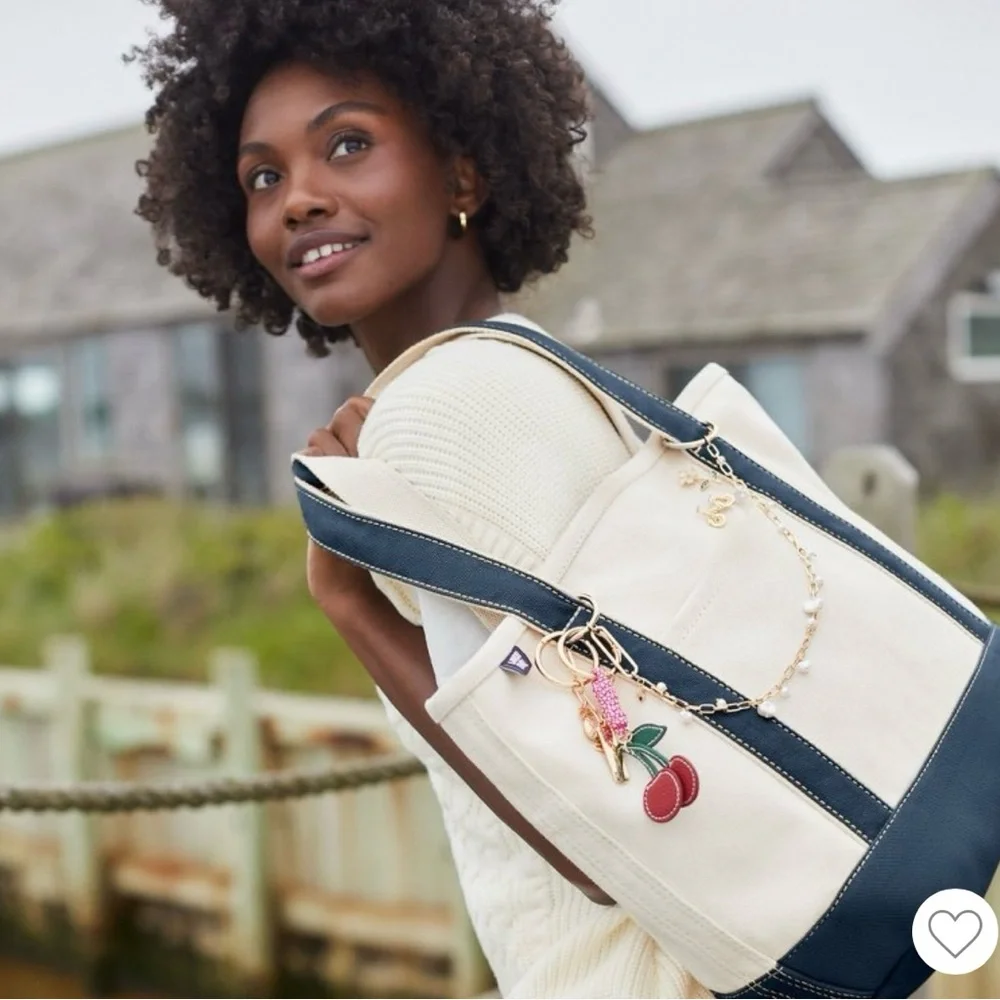 Lands' End Medium 5 Pocket Open Top Canvas Tote Bag, Red & White, New w/Tags. - Picture 5 of 6